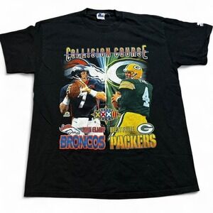 Vintage 1998 Super Bowl John Elway Brett Favre starter T-shirt size large